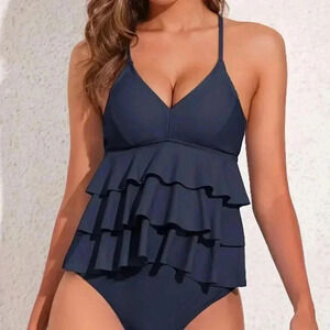 Sexy One-Piece Tankini Swimsuit (Color: Navy Blue)